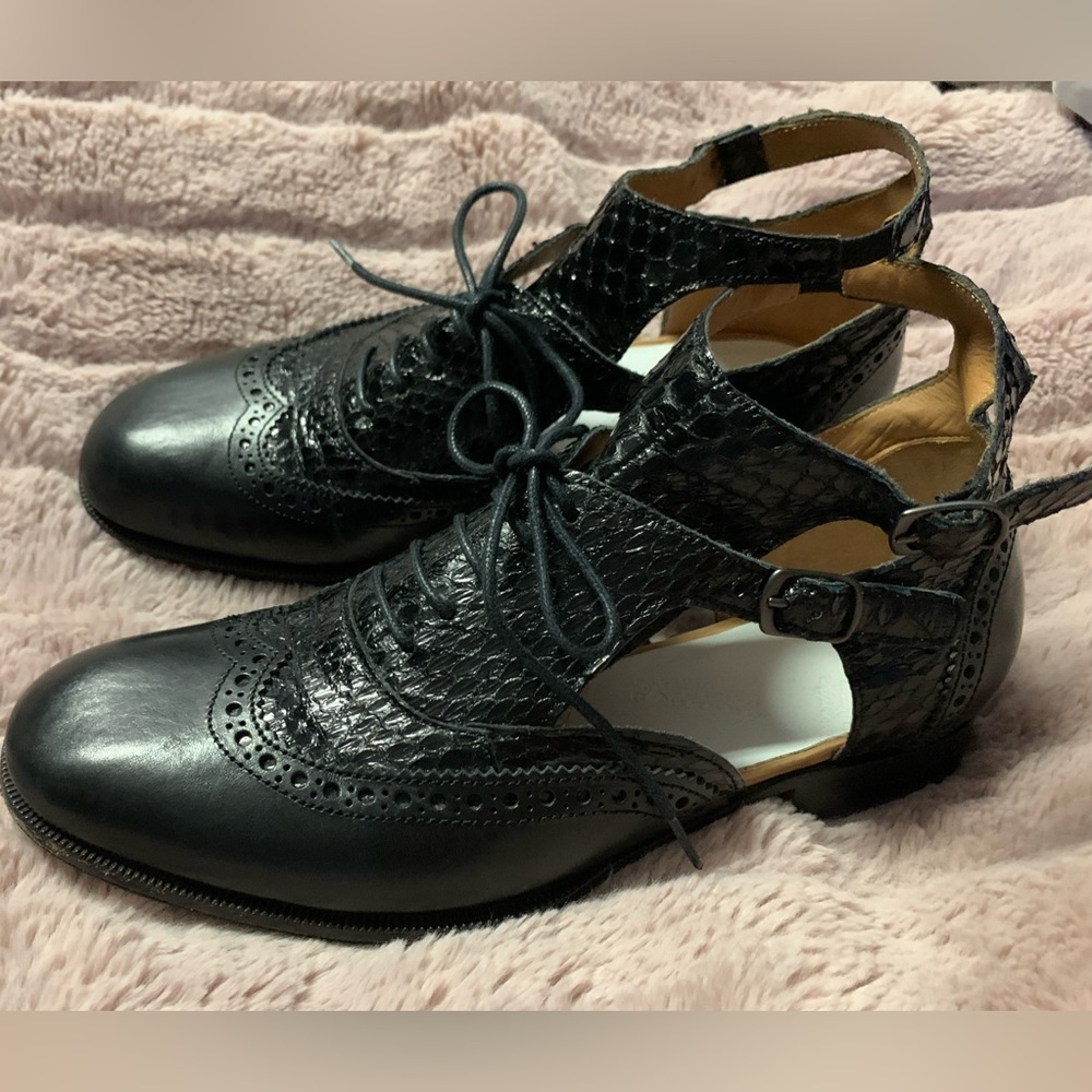 MAISON MARGIELA Ankle Strap Python & Leather Cut Out Shoes - Picture 8 of 12